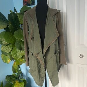 Free People Rare Y2K XS Stylish Olive Green Utility Army Jacket With Buttons